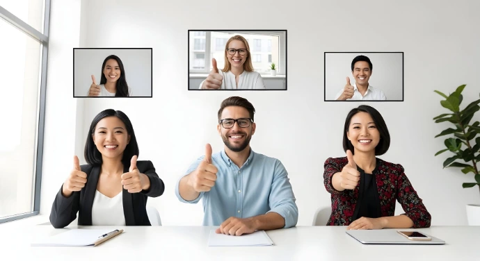 collega's in online meeting