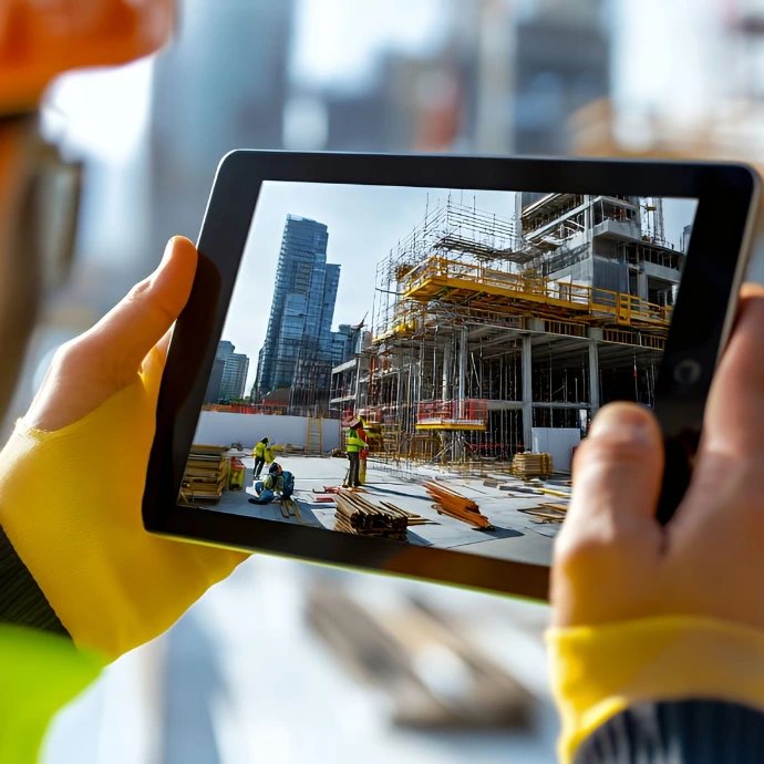 tablet met beeld van bouwwerf