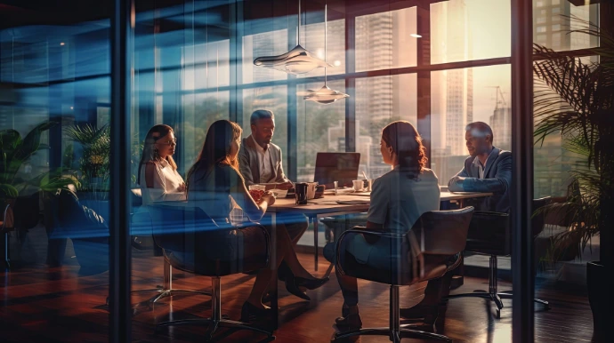 collega's aan tafel in vergaderzaal